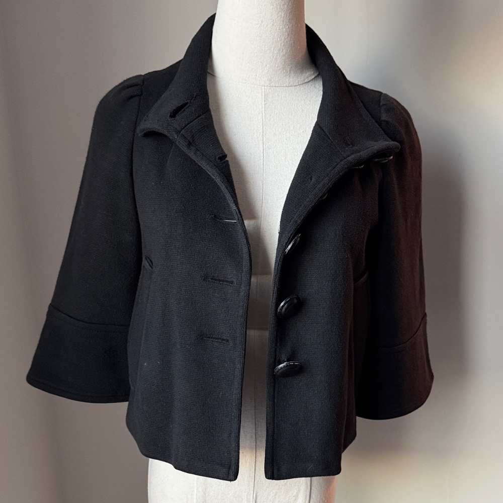 Y2K mini Cape Black Women's Jacket leather like buttons sz XS